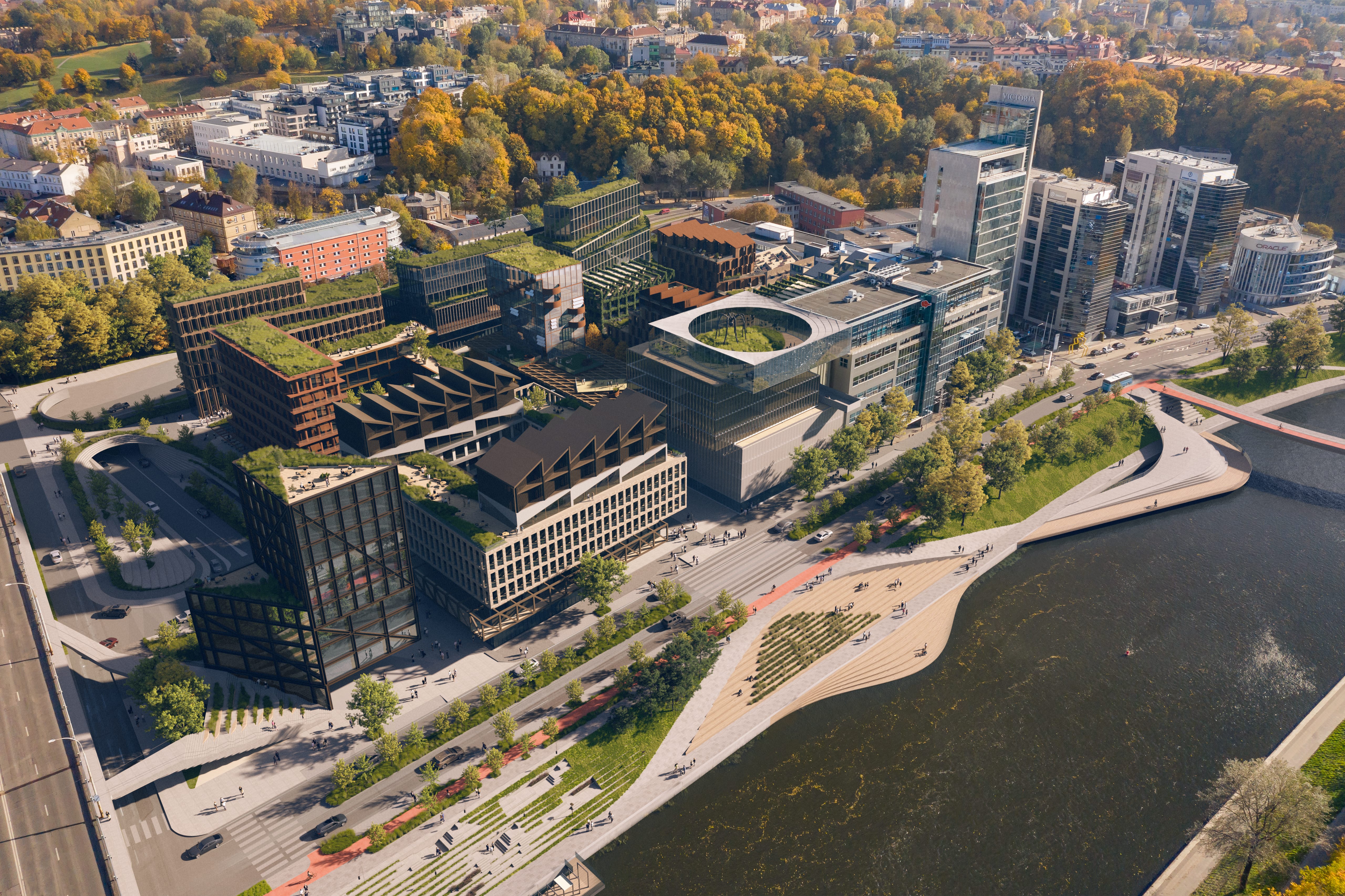 An aerial visualization from Cloud Architektai's competition-winning design 