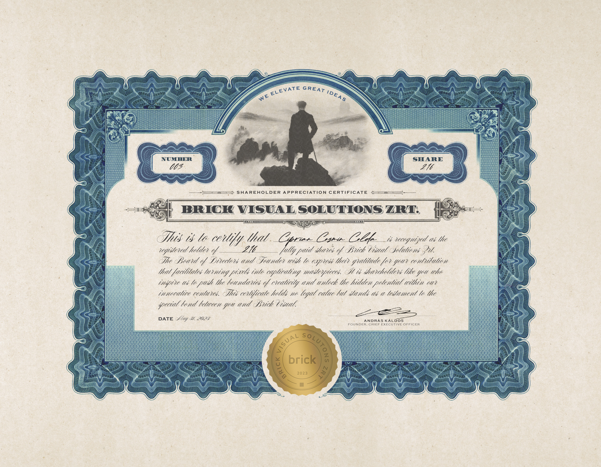 Brick's shareholder appreciation certificate